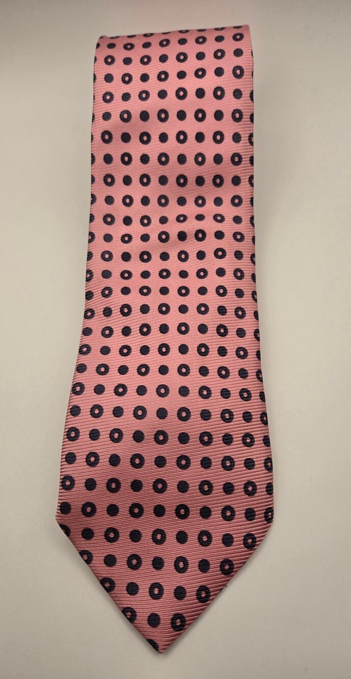 Cesare Casadonte pink silk tie with blue dots